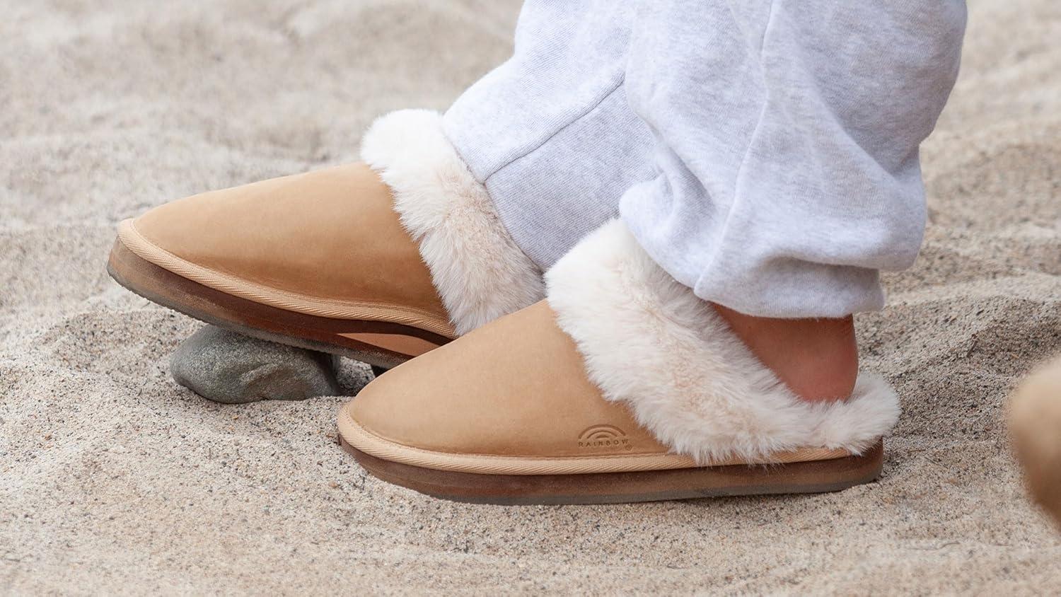Rainbow Sandals Ladies Sunset Snugs – Premier Leather, Fleece Lined Slipper(Sierra Brown)