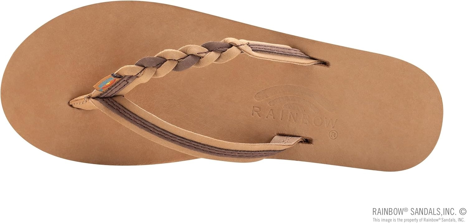 Rainbow Sandals Women’s Double Layer Flirty Braidy Premier Leather w/Single Braided Strap(Sierra Brown/Expresso)