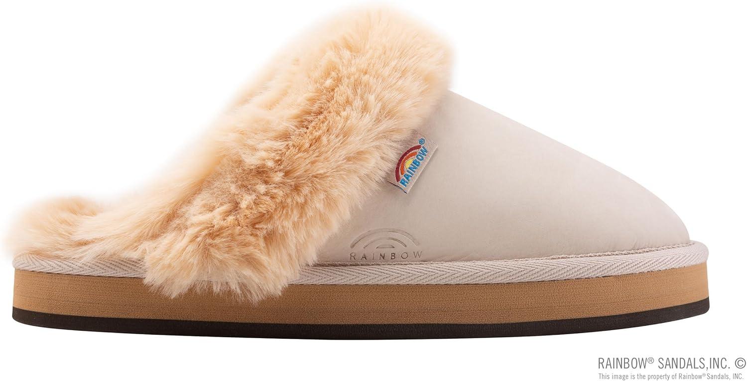 Rainbow Sandals Ladies Sunset Snugs – Premier Leather, Fleece Lined Slipper(Sand)