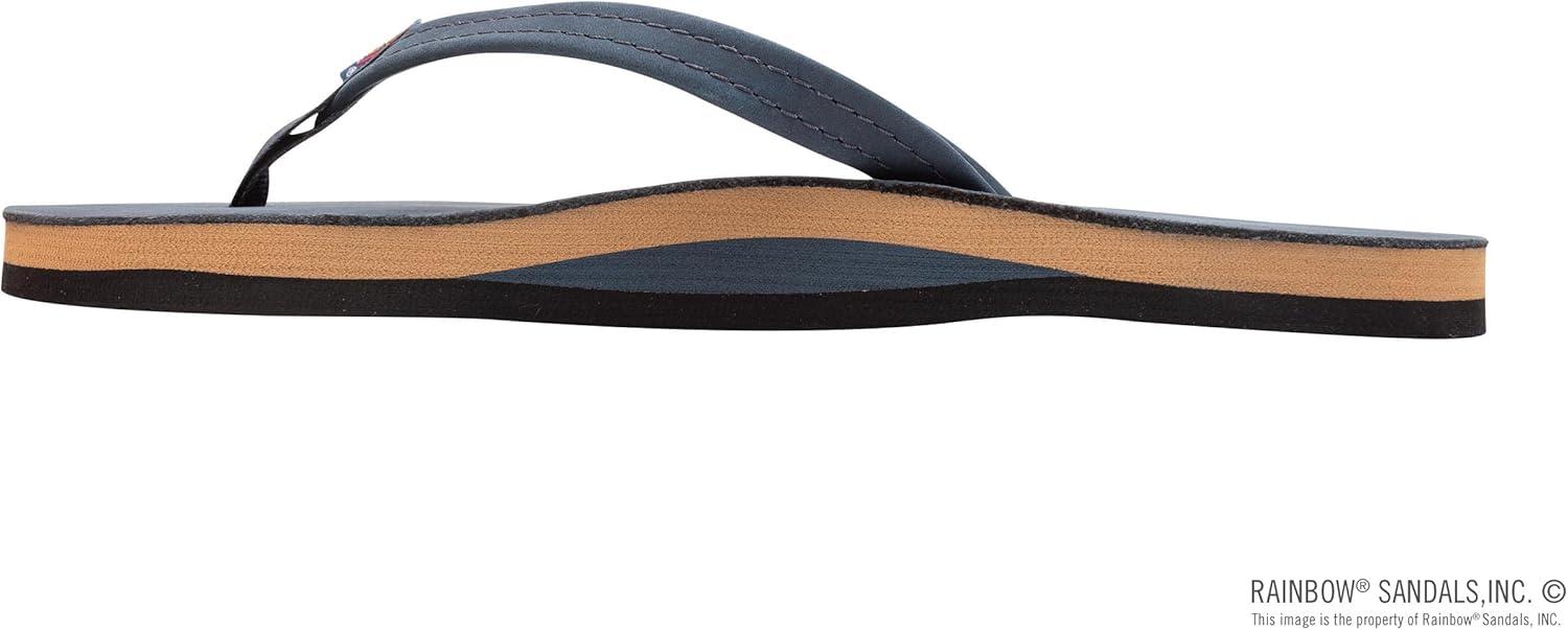 Rainbow Sandals Women’s Single Layer Leather Sandal Narrow Strap(Navy W/Fawn Midsole)