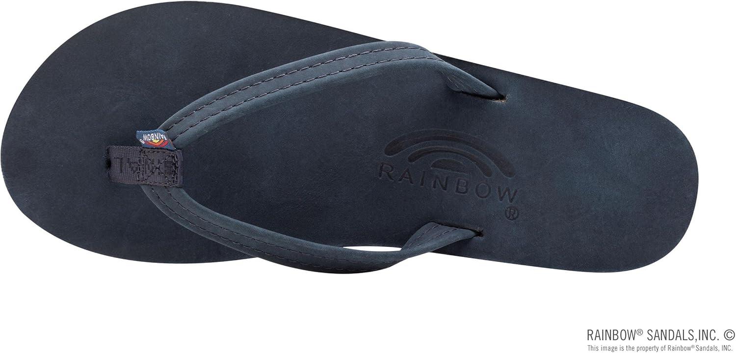 Rainbow Sandals Women’s Single Layer Leather Sandal Narrow Strap(Navy W/Fawn Midsole)