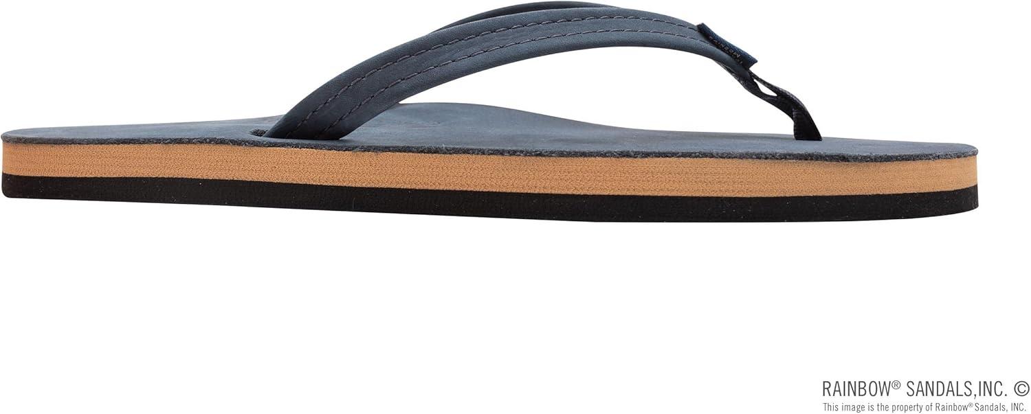 Rainbow Sandals Women’s Single Layer Leather Sandal Narrow Strap(Navy W/Fawn Midsole)