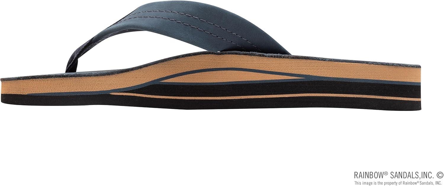 Rainbow Sandals Women’s Double Layer Wide Strap w/Arch(Navy W/Fawn Midsole)