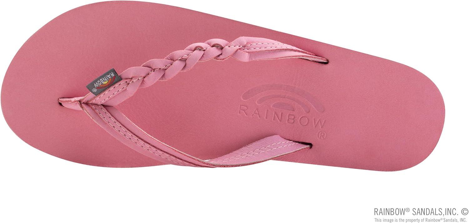 Rainbow Sandals Women’s Flirty Braidy Premier Leather w/Single Braided Strap(Pink/Grey)