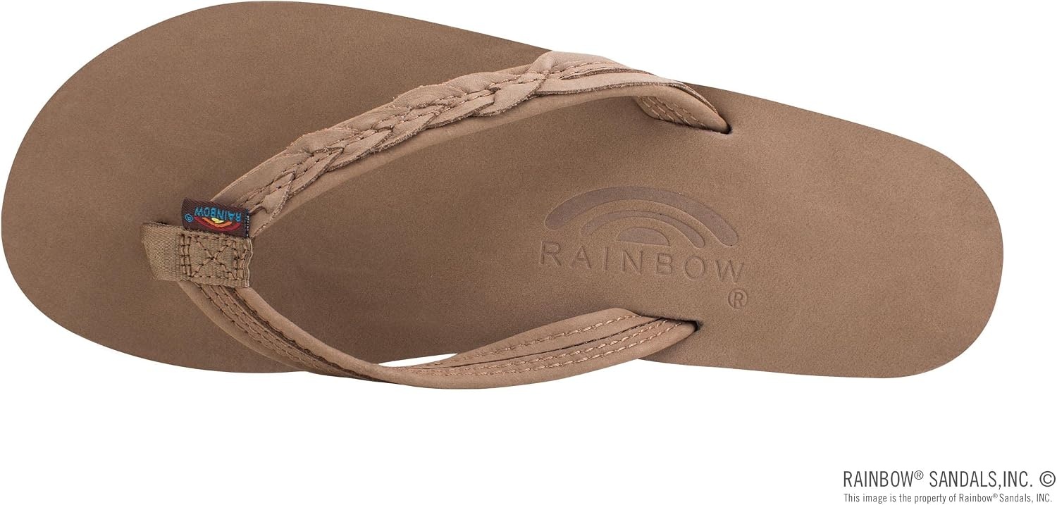Rainbow Sandals Madison – Single Layer Arch Support with a Braid on a 1/2″ Narrow Strap(Dark Brown)