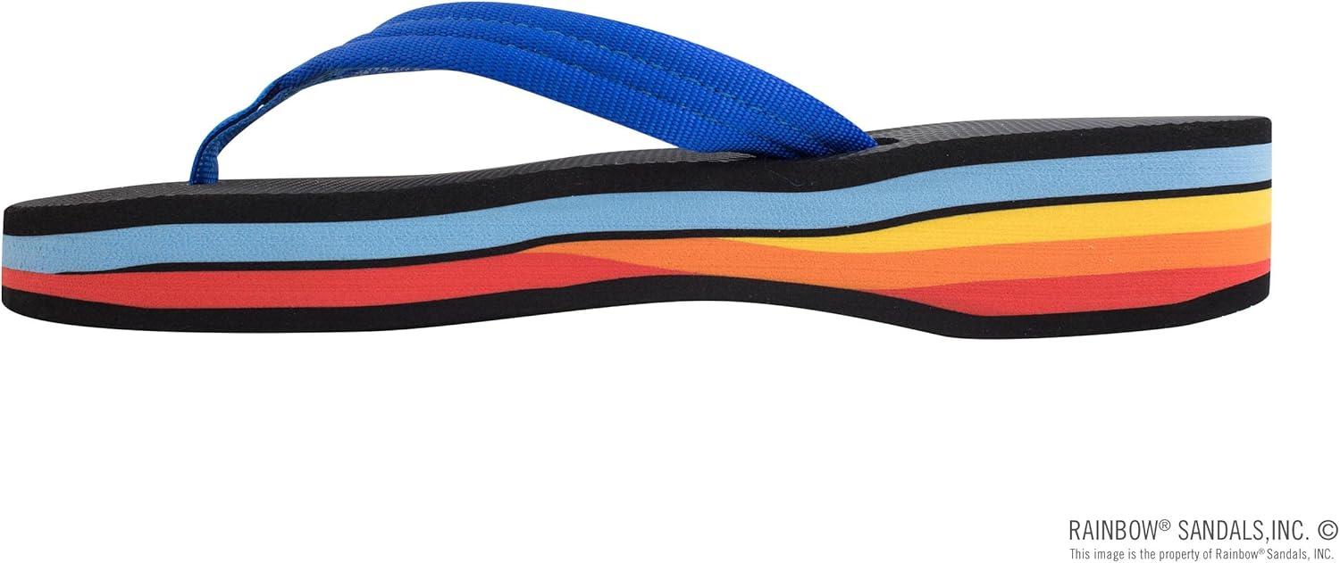 Rainbow Sandals Women’s Four Layer Wedge Soft Rubber Top w/EVA Filled 3/4″ Nylon Strap(Blue/Rainbow)