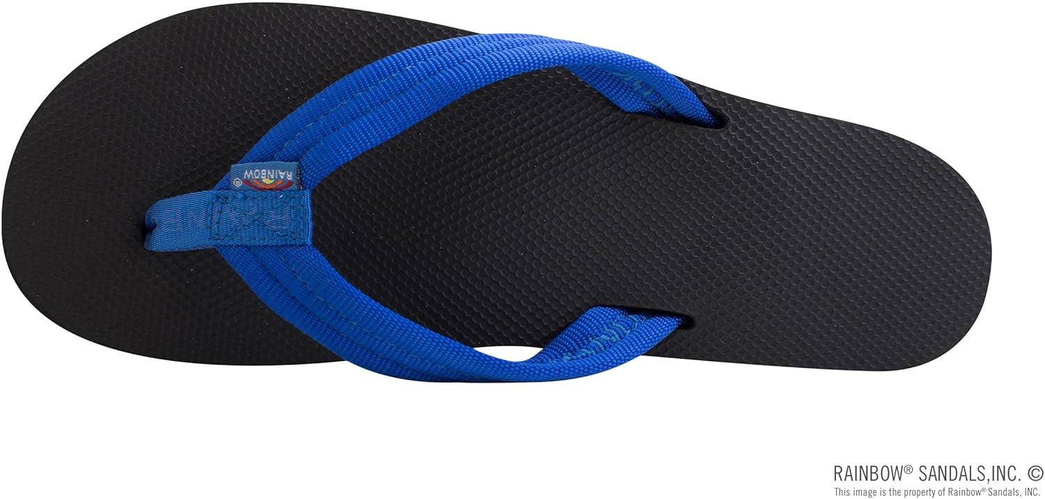 Rainbow Sandals Women’s Four Layer Wedge Soft Rubber Top w/EVA Filled 3/4″ Nylon Strap(Blue/Rainbow)