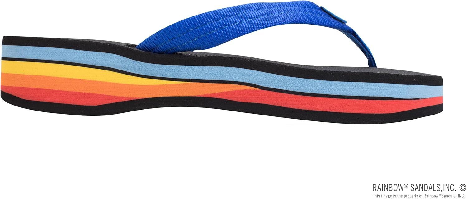 Rainbow Sandals Women’s Four Layer Wedge Soft Rubber Top w/EVA Filled 3/4″ Nylon Strap(Blue/Rainbow)