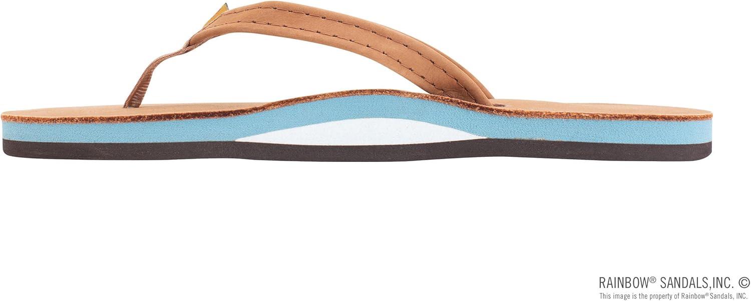 Rainbow Sandals Women’s Single Layer Leather Sandal Narrow Strap(Tan/Blue)