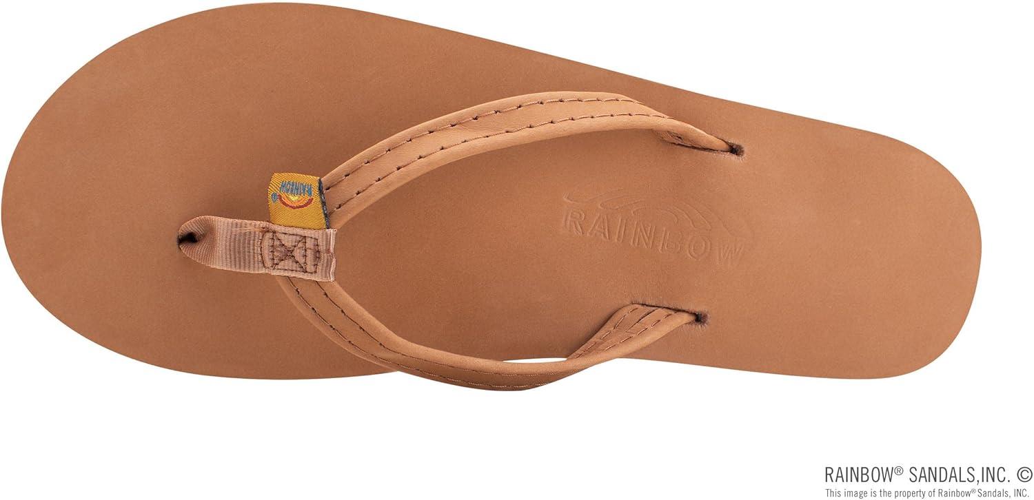 Rainbow Sandals Women’s Single Layer Leather Sandal Narrow Strap(Tan/Blue)