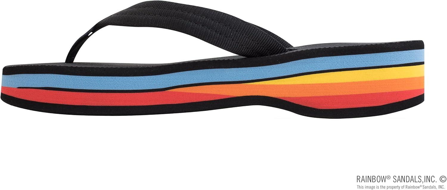 Rainbow Sandals Women’s Four Layer Wedge Soft Rubber Top w/EVA Filled 3/4″ Nylon Strap(Black/Rainbow)