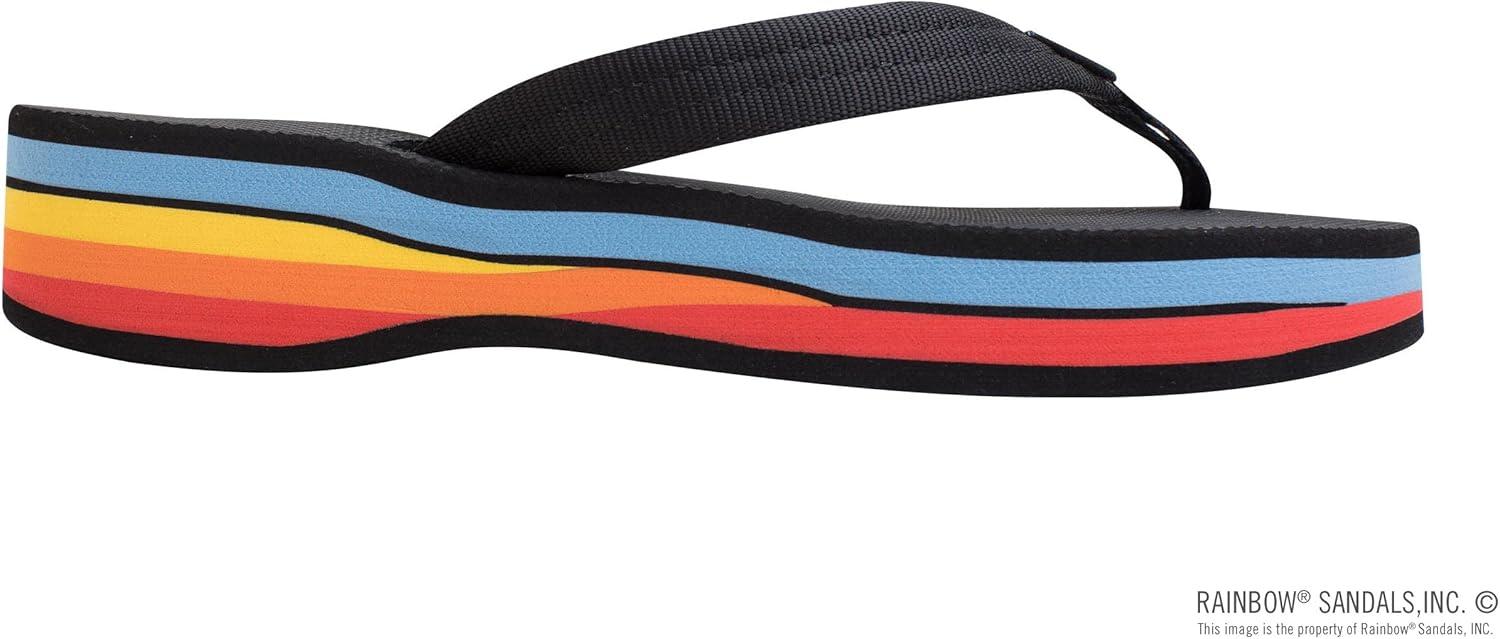 Rainbow Sandals Women’s Four Layer Wedge Soft Rubber Top w/EVA Filled 3/4″ Nylon Strap(Black/Rainbow)