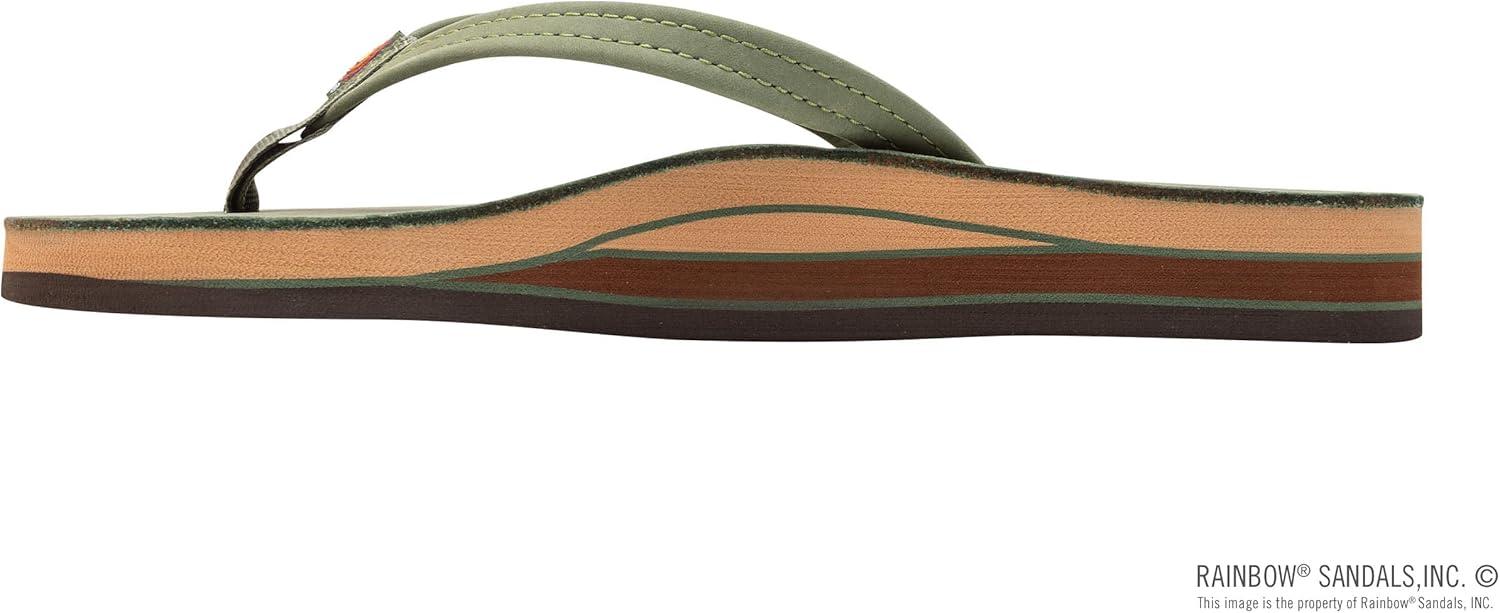 Rainbow Sandals Women’s Double Layer, Narrow Strap, Leather Sandals w/Arch(Forest Green W/Fawn Midsole)