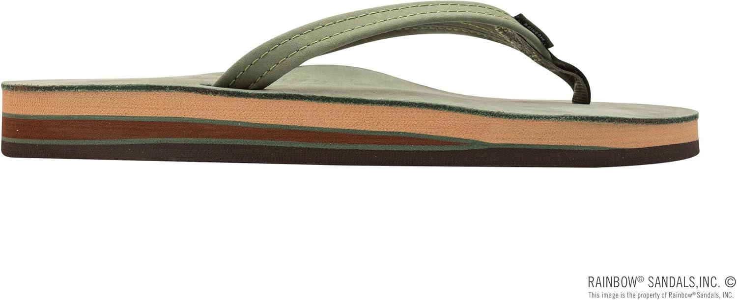 Rainbow Sandals Women’s Double Layer, Narrow Strap, Leather Sandals w/Arch(Forest Green W/Fawn Midsole)