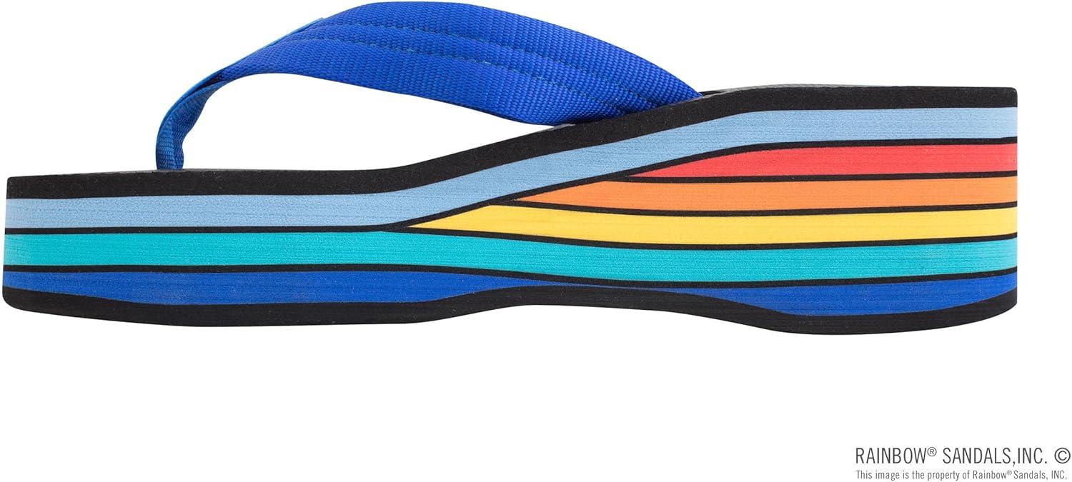 Rainbow Sandals Women’s Six Layer Wedge Rubber 1″ EVA Filled Nylon Strap(Rainbow/Blue)