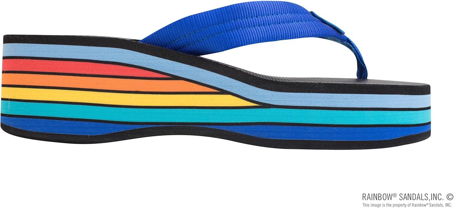 Rainbow Sandals Women’s Six Layer Wedge Rubber 1″ EVA Filled Nylon Strap(Rainbow/Blue)