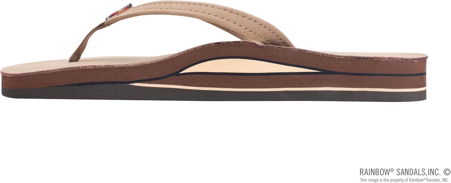Rainbow Sandals Women’s Double Layer, Narrow Strap, Leather Sandals w/Arch(Dark Brown)