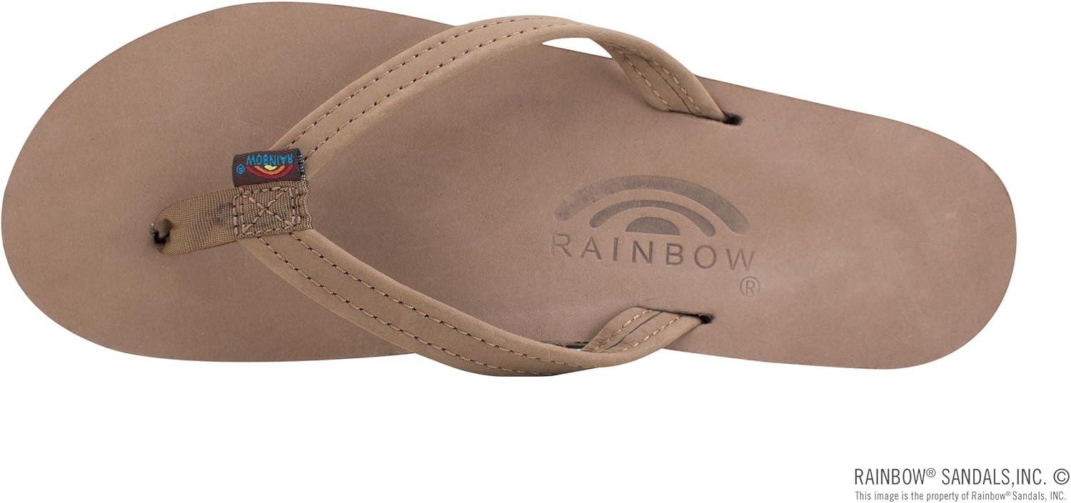 Rainbow Sandals Women’s Double Layer, Narrow Strap, Leather Sandals w/Arch(Dark Brown)