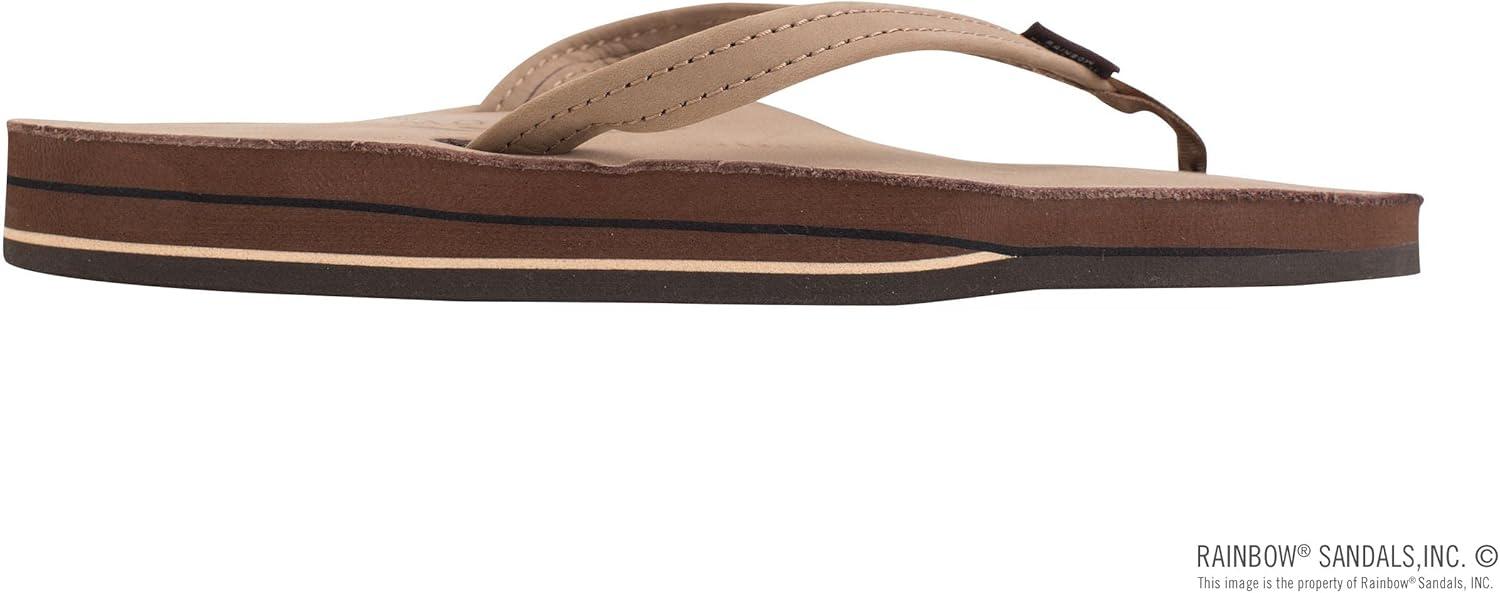 Rainbow Sandals Women’s Double Layer, Narrow Strap, Leather Sandals w/Arch(Dark Brown)