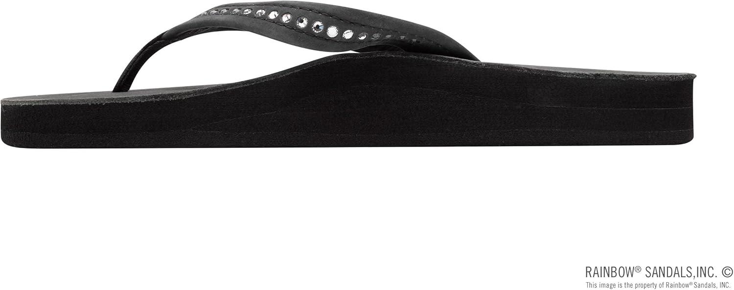 Rainbow Sandals Women’s Double Layer Arch Premier Leather w/ 3/4″ Swarovski Crystal Strap(Premier Black)