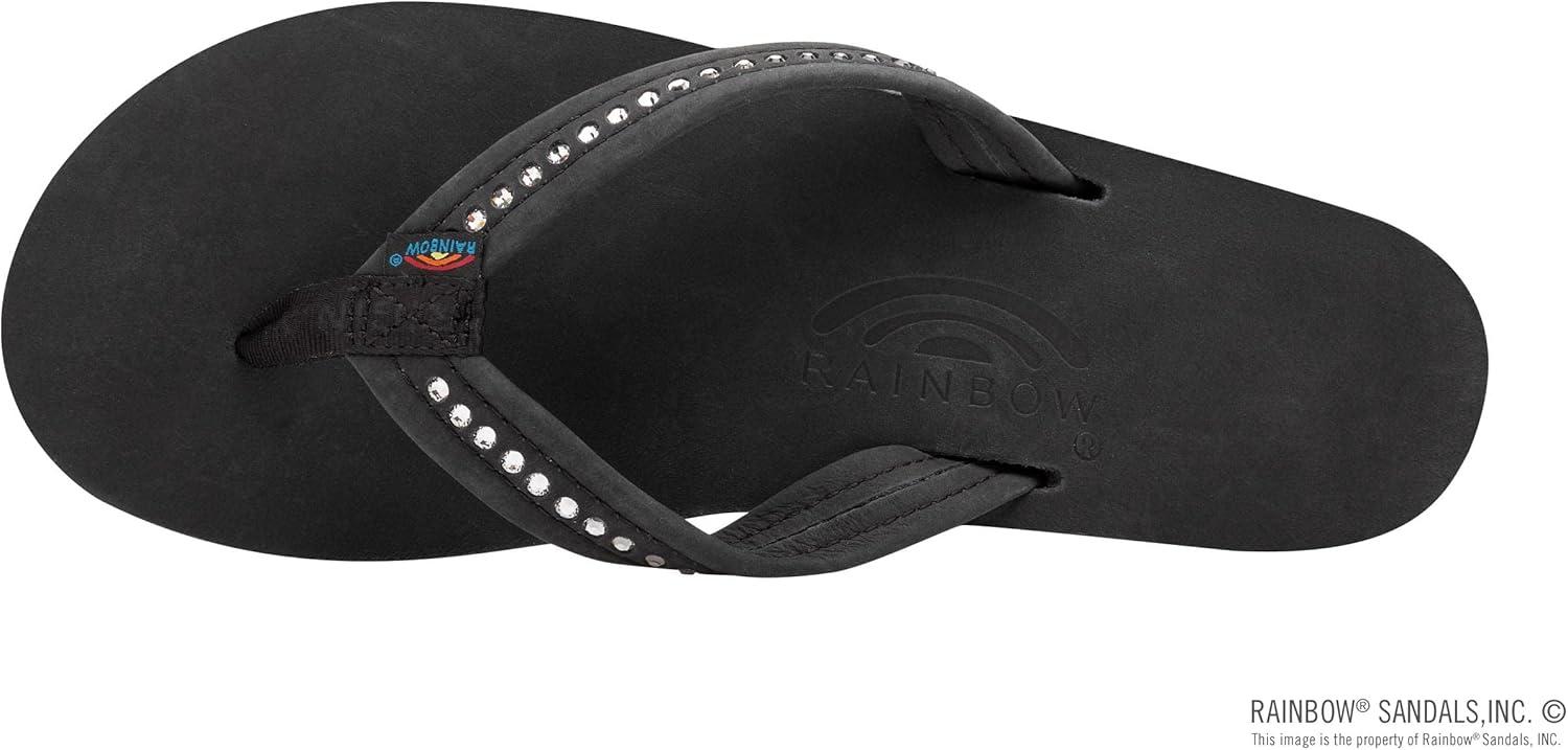 Rainbow Sandals Women’s Double Layer Arch Premier Leather w/ 3/4″ Swarovski Crystal Strap(Premier Black)