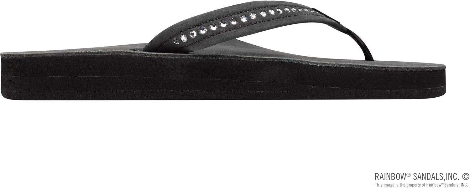 Rainbow Sandals Women’s Double Layer Arch Premier Leather w/ 3/4″ Swarovski Crystal Strap(Premier Black)