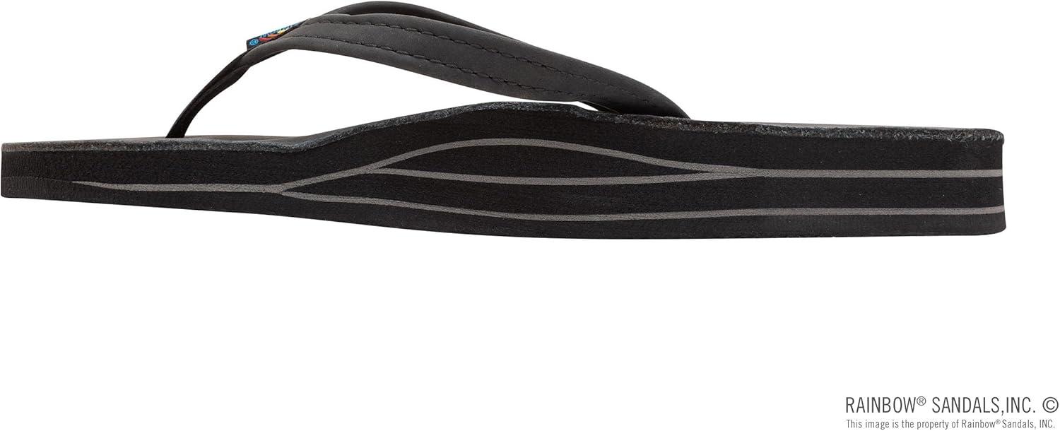 Rainbow Sandals Women’s Double Layer, Narrow Strap, Leather Sandals w/Arch(Premier Black)