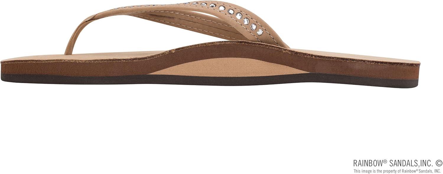 Rainbow Sandals Women’s Single Layer Premier Leather w/Swarovski Crystal Narrow Strap(Sierra Brown)