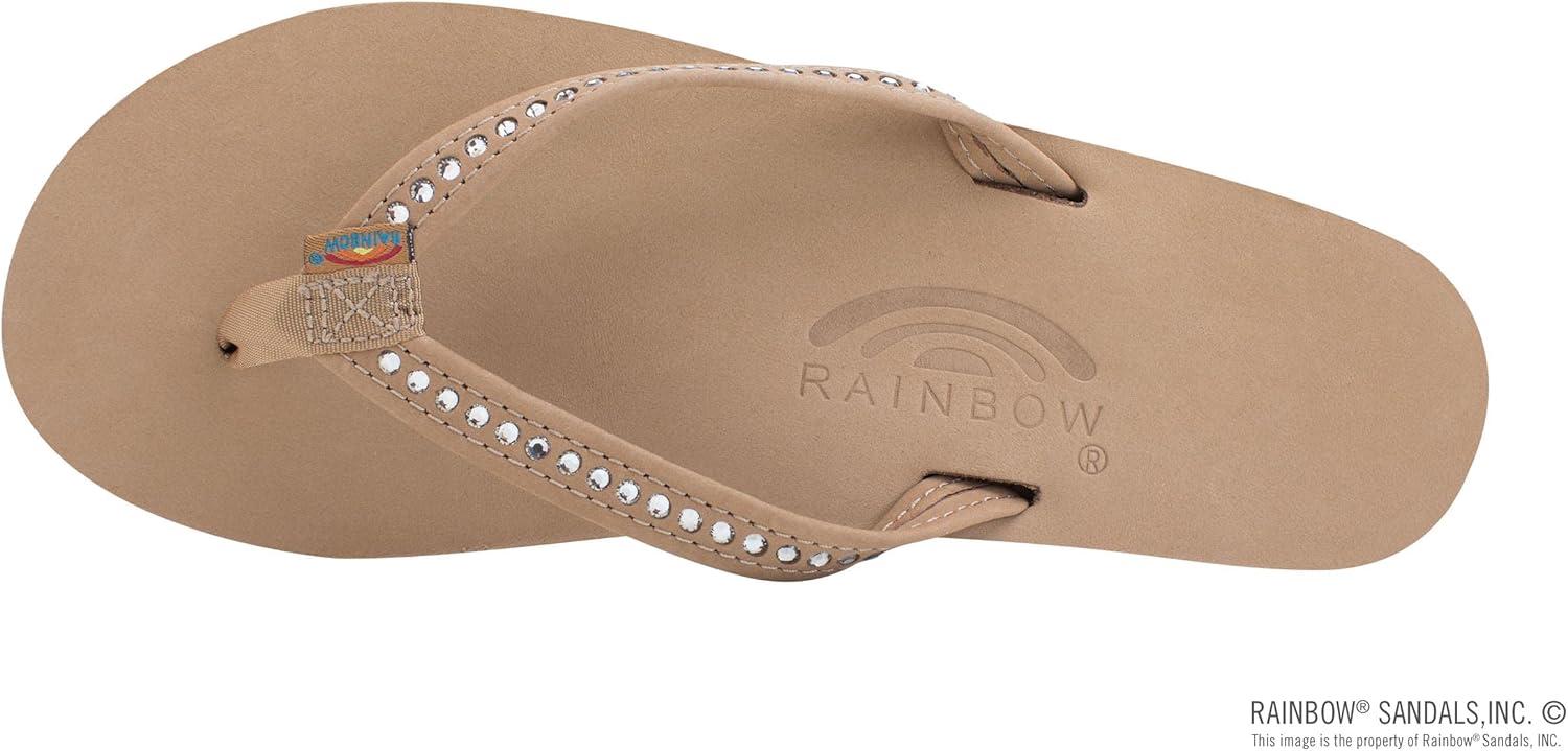 Rainbow Sandals Women’s Single Layer Premier Leather w/Swarovski Crystal Narrow Strap(Sierra Brown)