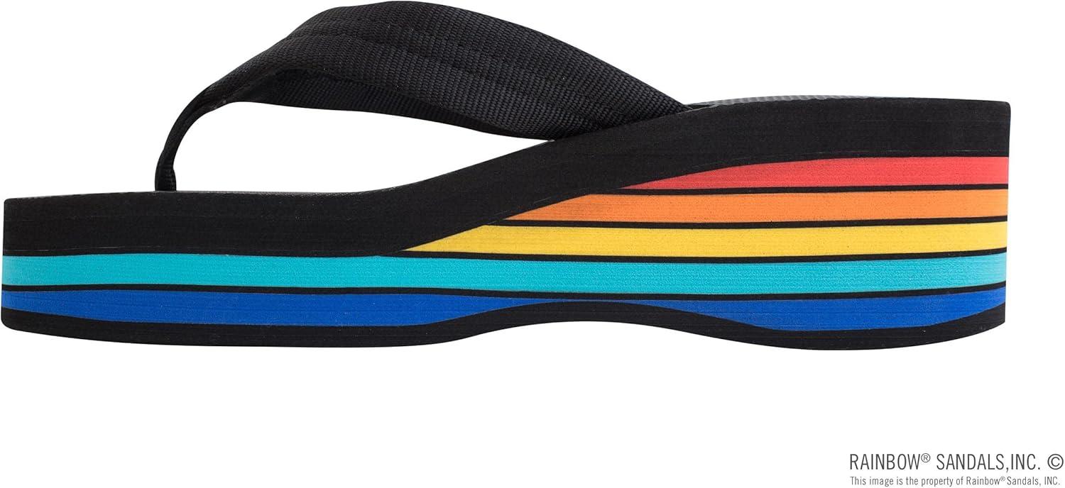 Rainbow Sandals Women’s Six Layer Wedge Rubber 1″ EVA Filled Nylon Strap(Black)