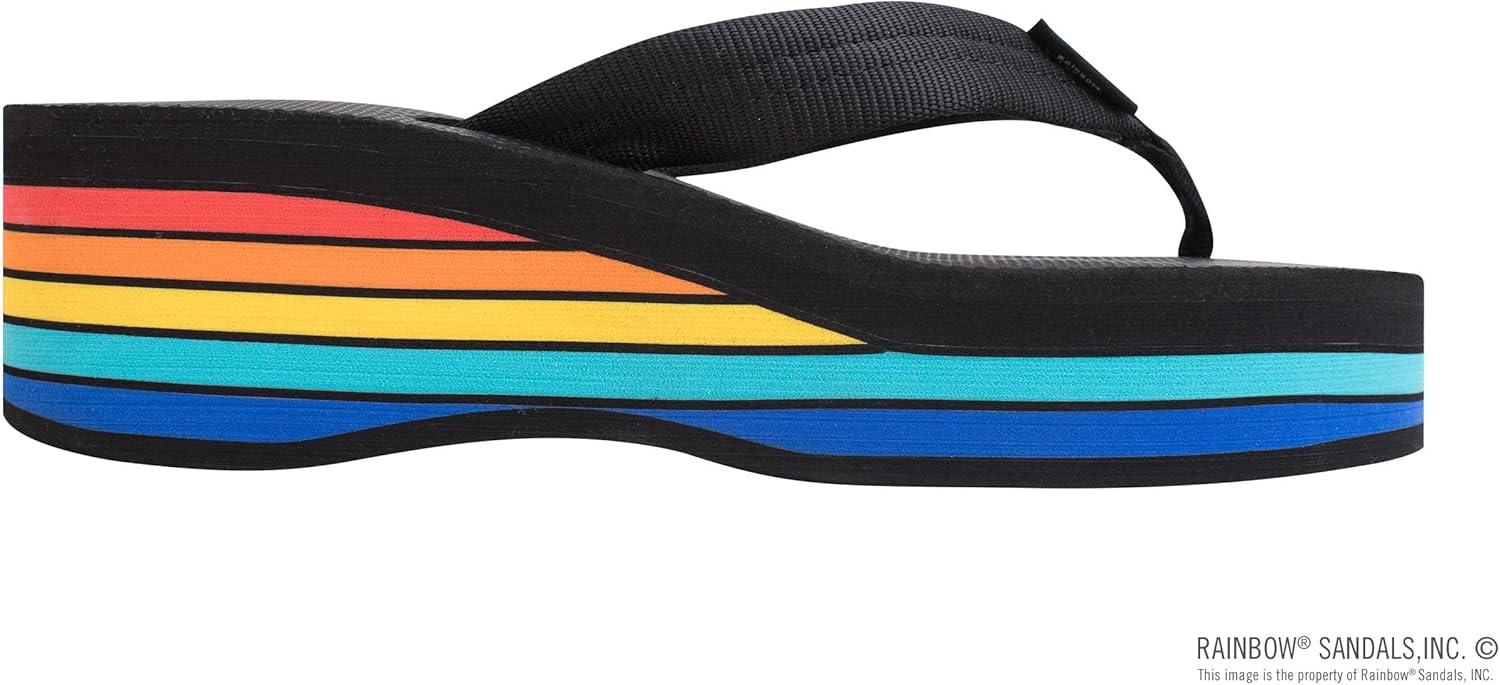Rainbow Sandals Women’s Six Layer Wedge Rubber 1″ EVA Filled Nylon Strap(Black)