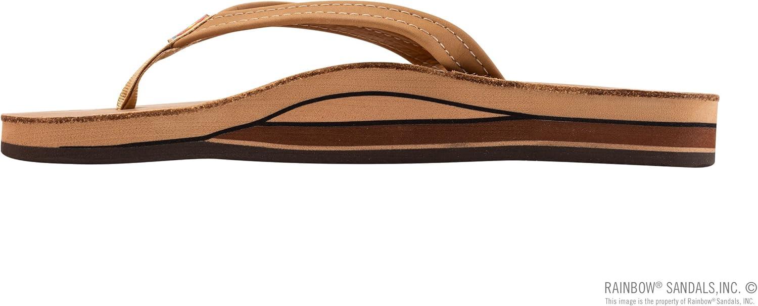 Rainbow Sandals Women’s Double Layer, Narrow Strap, Leather Sandals w/Arch(Cafe)