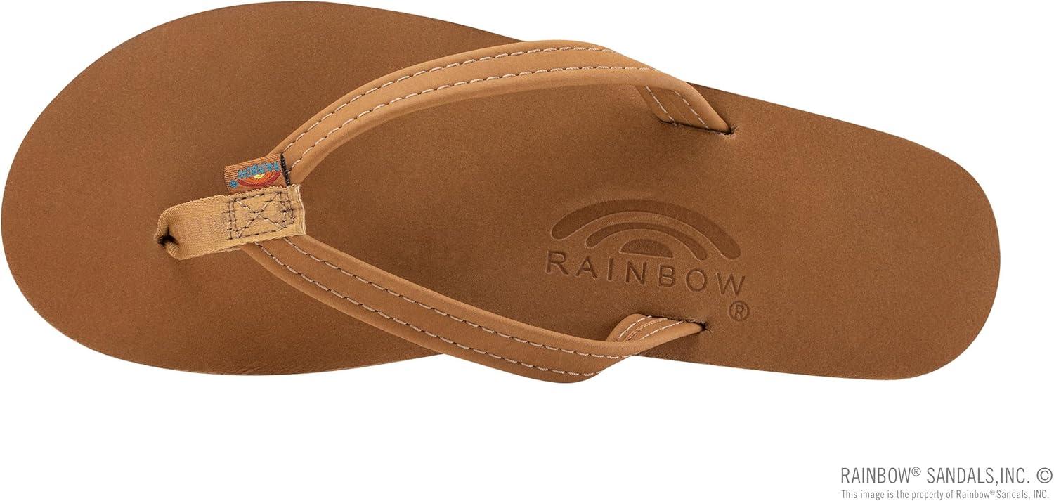 Rainbow Sandals Women’s Double Layer, Narrow Strap, Leather Sandals w/Arch(Cafe)