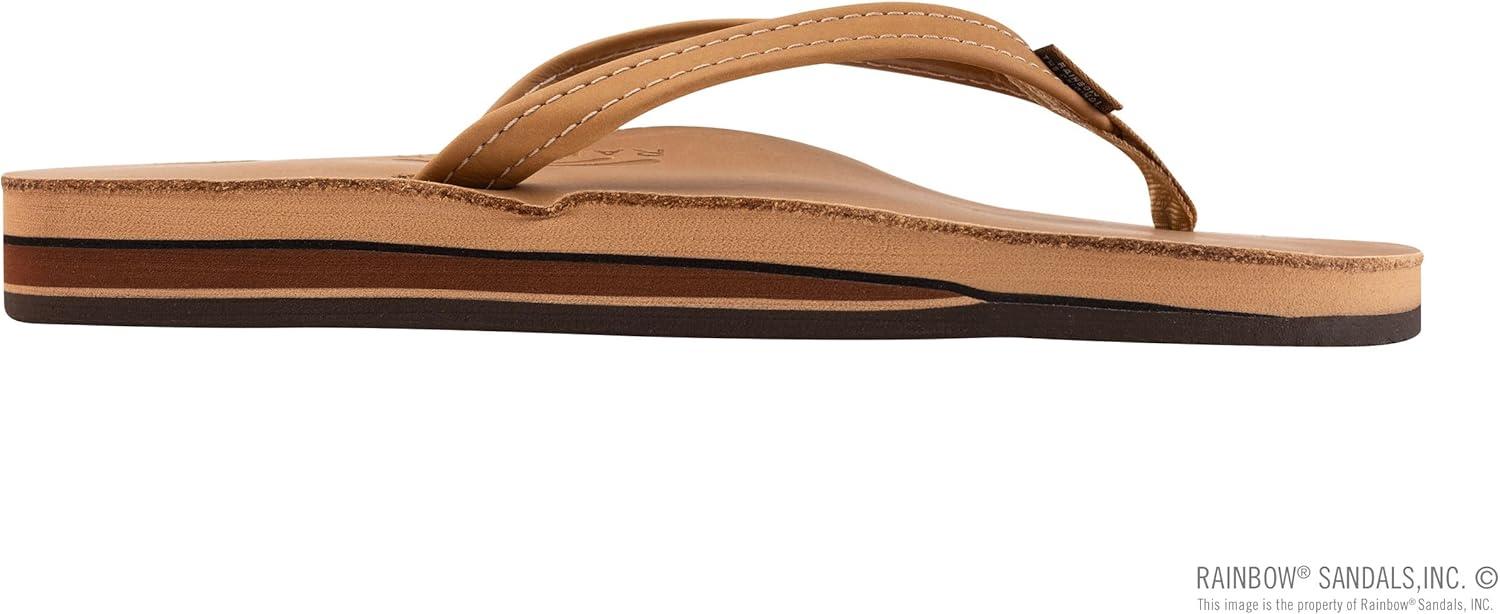 Rainbow Sandals Women’s Double Layer, Narrow Strap, Leather Sandals w/Arch(Cafe)