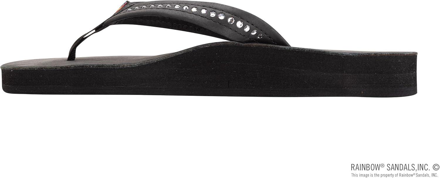Rainbow Sandals Women’s Double Layer Arch Premier Leather w/ 3/4″ Swarovski Crystal Strap(Classic Black)