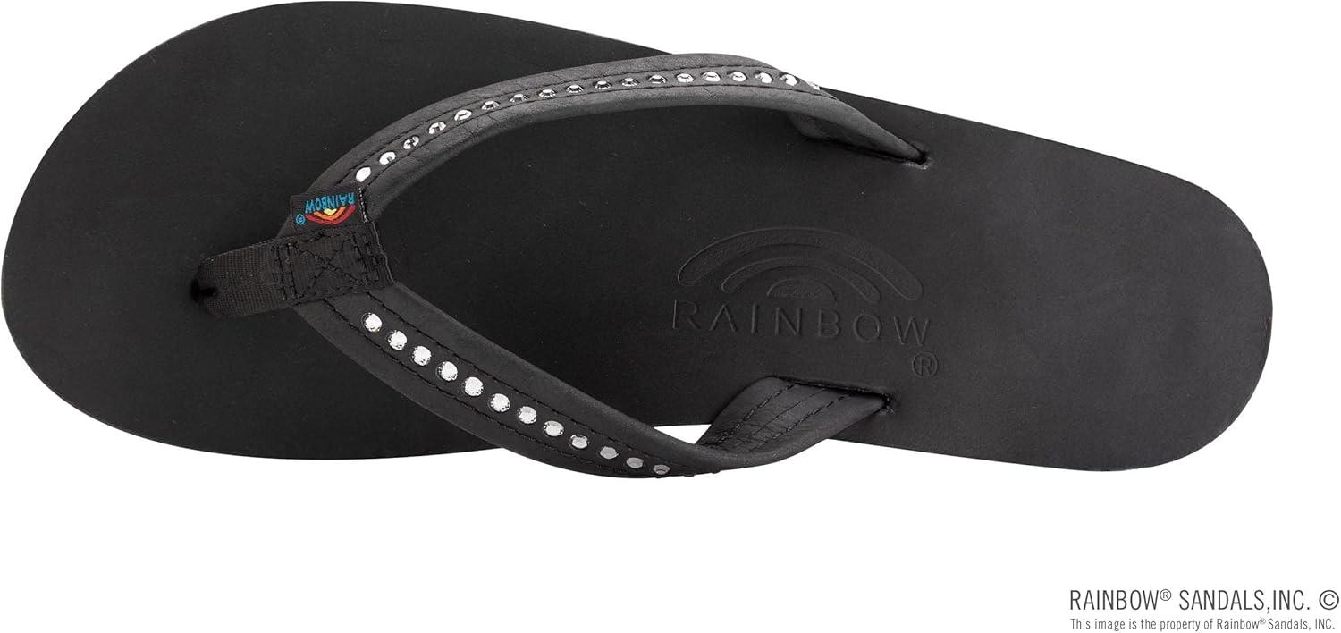 Rainbow Sandals Women’s Double Layer Arch Premier Leather w/ 3/4″ Swarovski Crystal Strap(Classic Black)