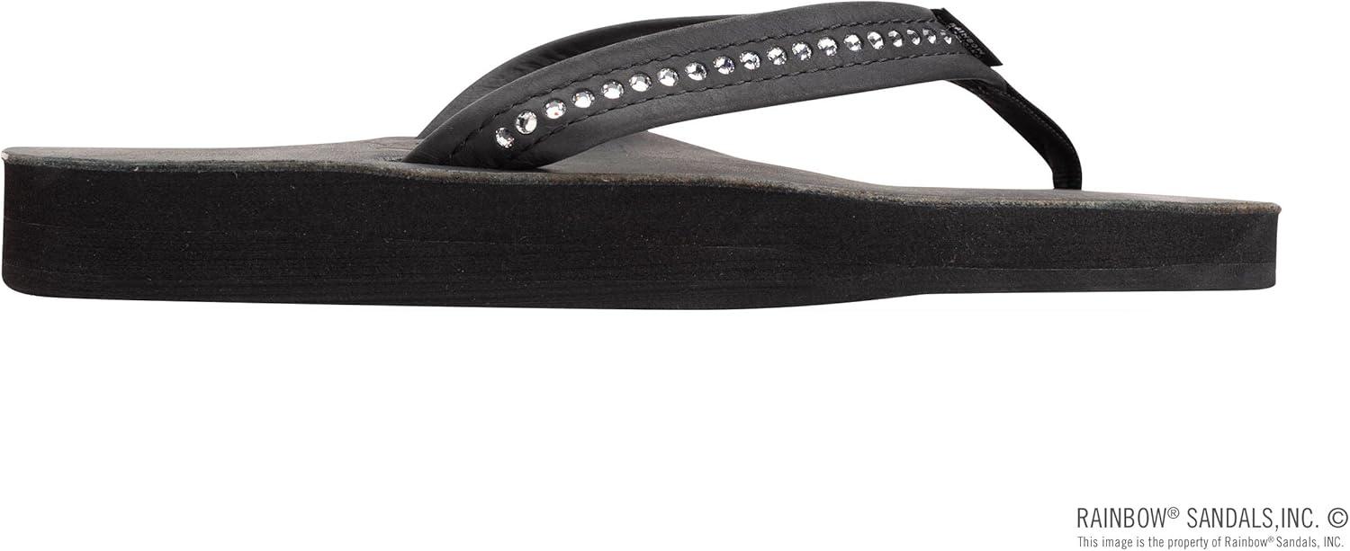 Rainbow Sandals Women’s Double Layer Arch Premier Leather w/ 3/4″ Swarovski Crystal Strap(Classic Black)