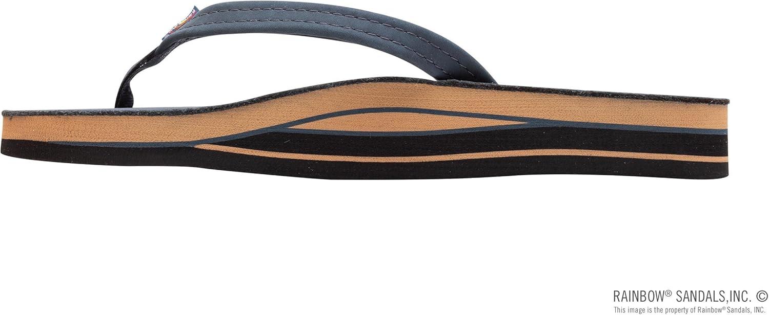 Rainbow Sandals Women’s Double Layer, Narrow Strap, Leather Sandals w/Arch(Navy W/Fawn Midsole)