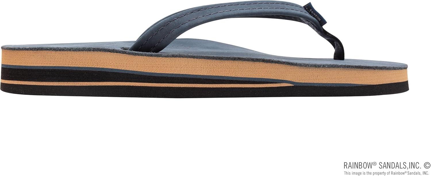 Rainbow Sandals Women’s Double Layer, Narrow Strap, Leather Sandals w/Arch(Navy W/Fawn Midsole)