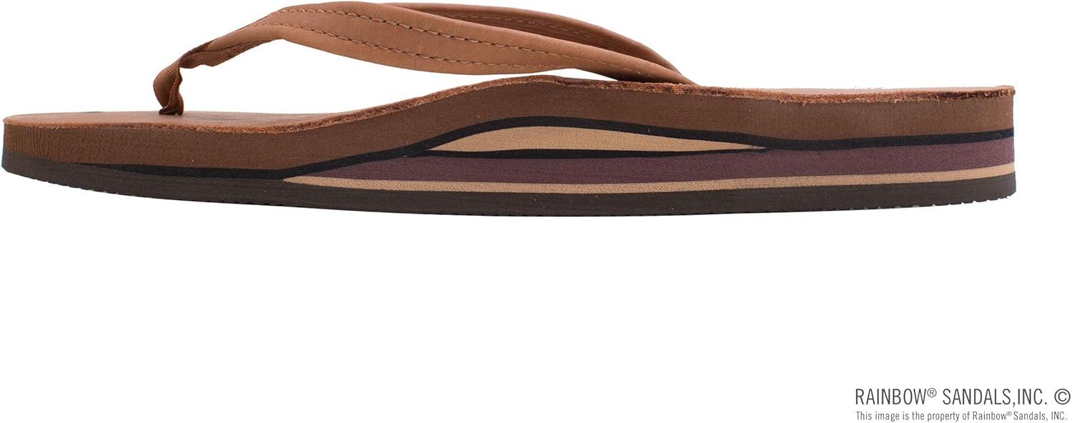 Rainbow Sandals Women’s Double Layer, Narrow Strap, Leather Sandals w/Arch(Tan/Brown)