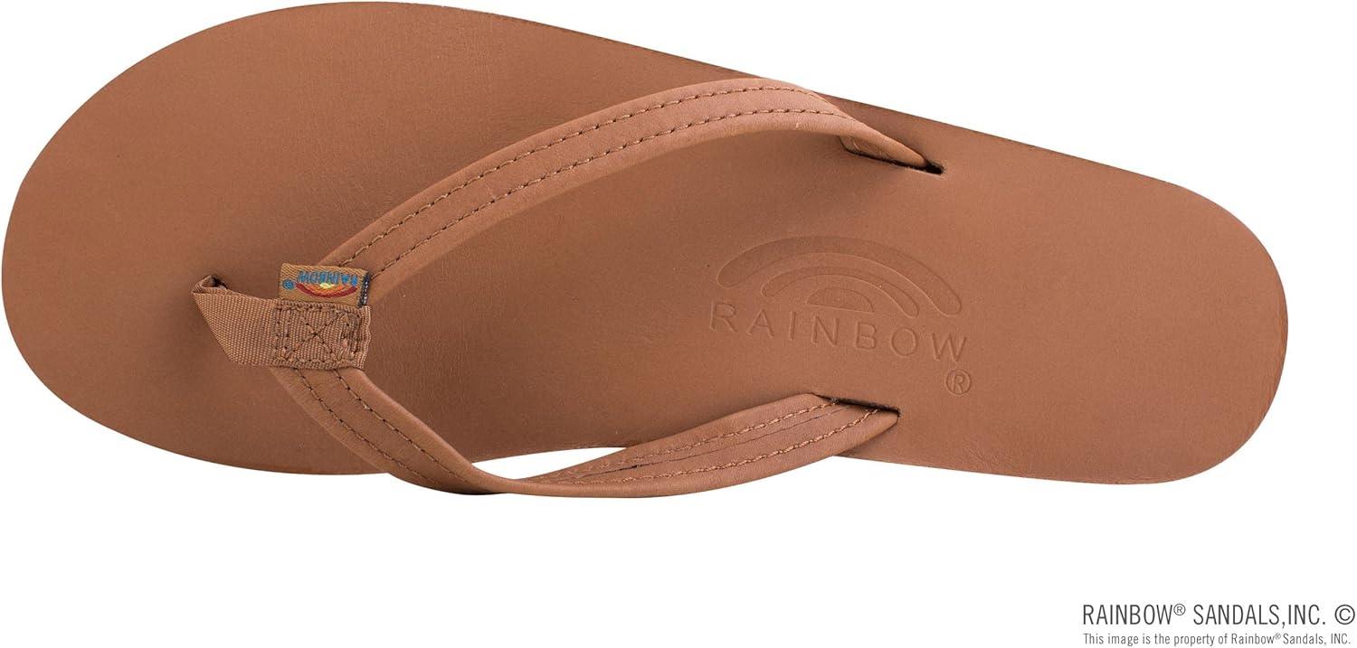 Rainbow Sandals Women’s Double Layer, Narrow Strap, Leather Sandals w/Arch(Tan/Brown)