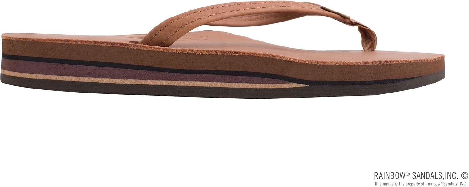 Rainbow Sandals Women’s Double Layer, Narrow Strap, Leather Sandals w/Arch(Tan/Brown)