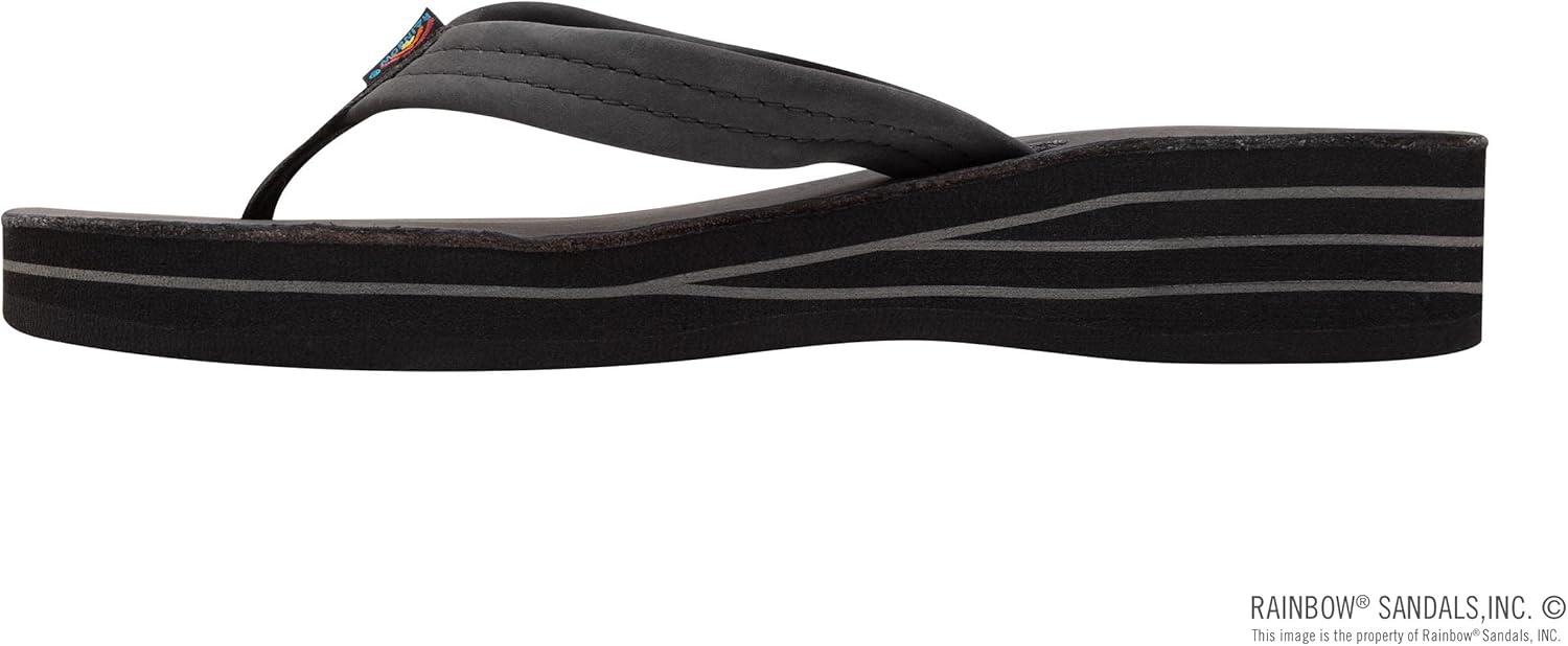 Rainbow Sandals Women’s Four Layer Wedge 3/4″ Leather Strap(Premier Black)