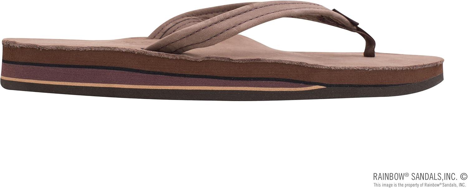 Rainbow Sandals Women’s Double Layer, Narrow Strap, Leather Sandals w/Arch(Expresso)