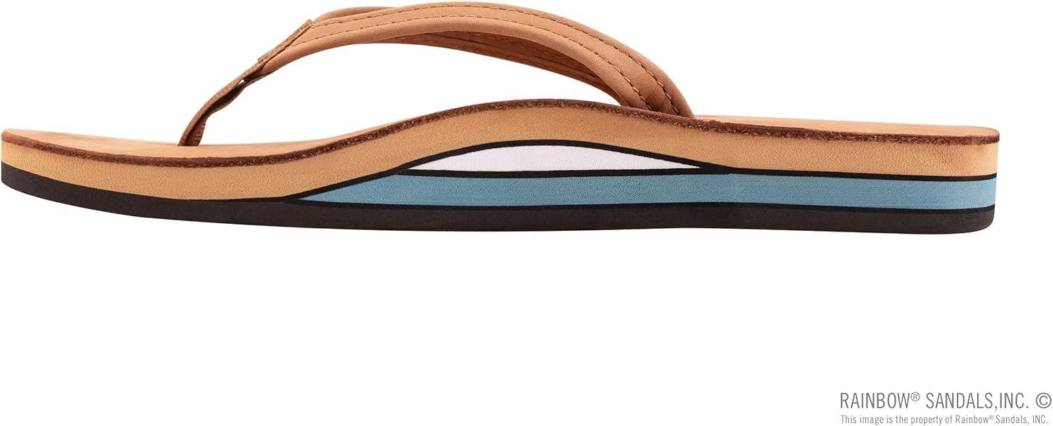 Rainbow Sandals Women’s Double Layer, Narrow Strap, Leather Sandals w/Arch(Premier Tan/Blue)