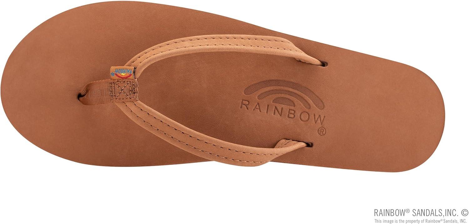 Rainbow Sandals Women’s Double Layer, Narrow Strap, Leather Sandals w/Arch(Premier Tan/Blue)