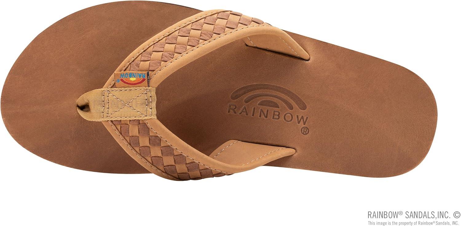 Rainbow Sandals Mens The Bentley Luxury Leather – Single Layer Arch Hand Woven Strap(Buckskin)