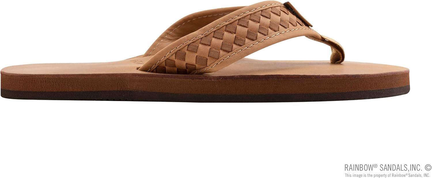 Rainbow Sandals Mens The Bentley Luxury Leather – Single Layer Arch Hand Woven Strap(Buckskin)