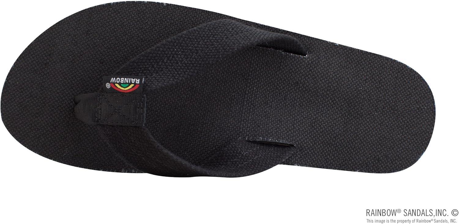 Rainbow Sandals Hemp Rasta – Single Layer Black Hemp with Rastafarian Colorded Mid Sole, Mens, Large 9.5-10.5 D(M) US