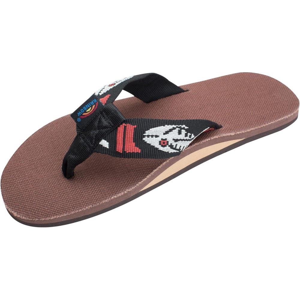 Rainbow Sandals Men’s Hemp Single Layer Fish Strap with Arch(Brown/Silver Fish)